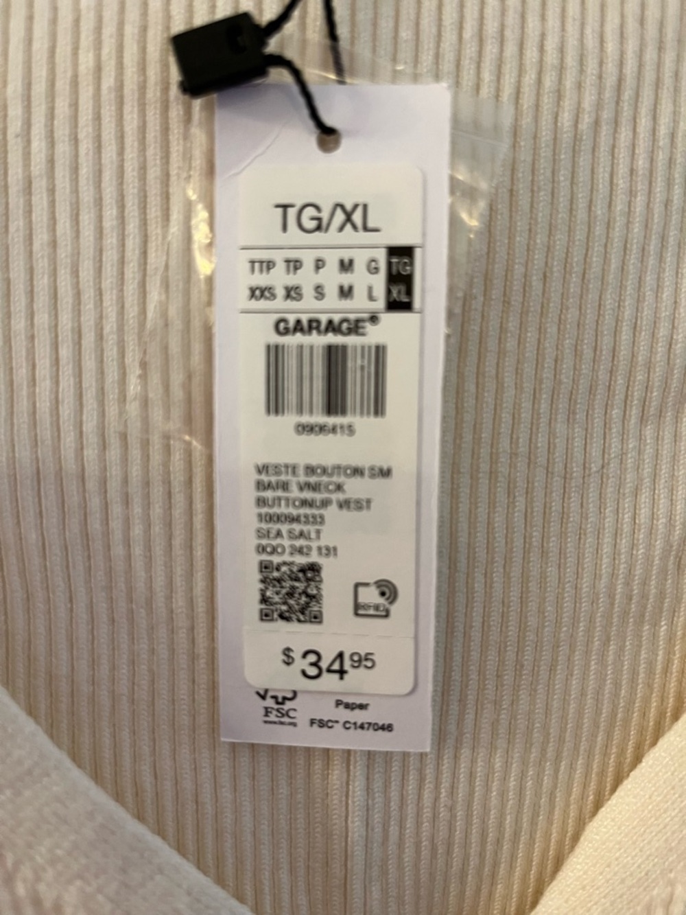 Garage Cream Ribbed Button-Front Tank - Picture 3 of 4